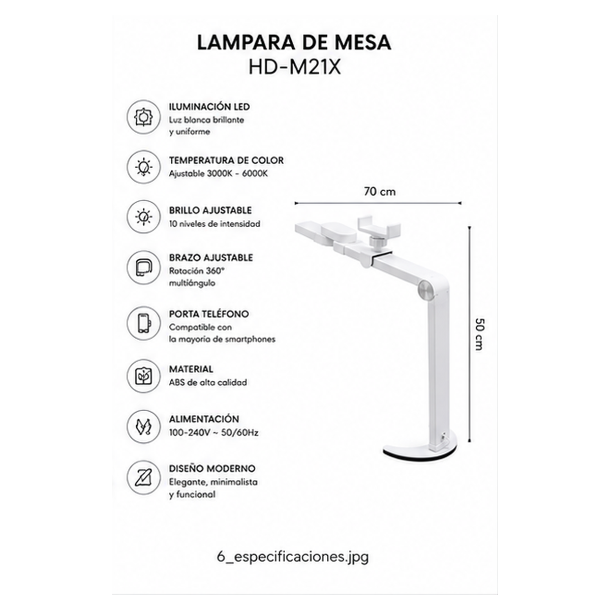 Lámpara de Mesa HD-M21X | Lámpara Decorativa y Funcional para Hogar y Oficina