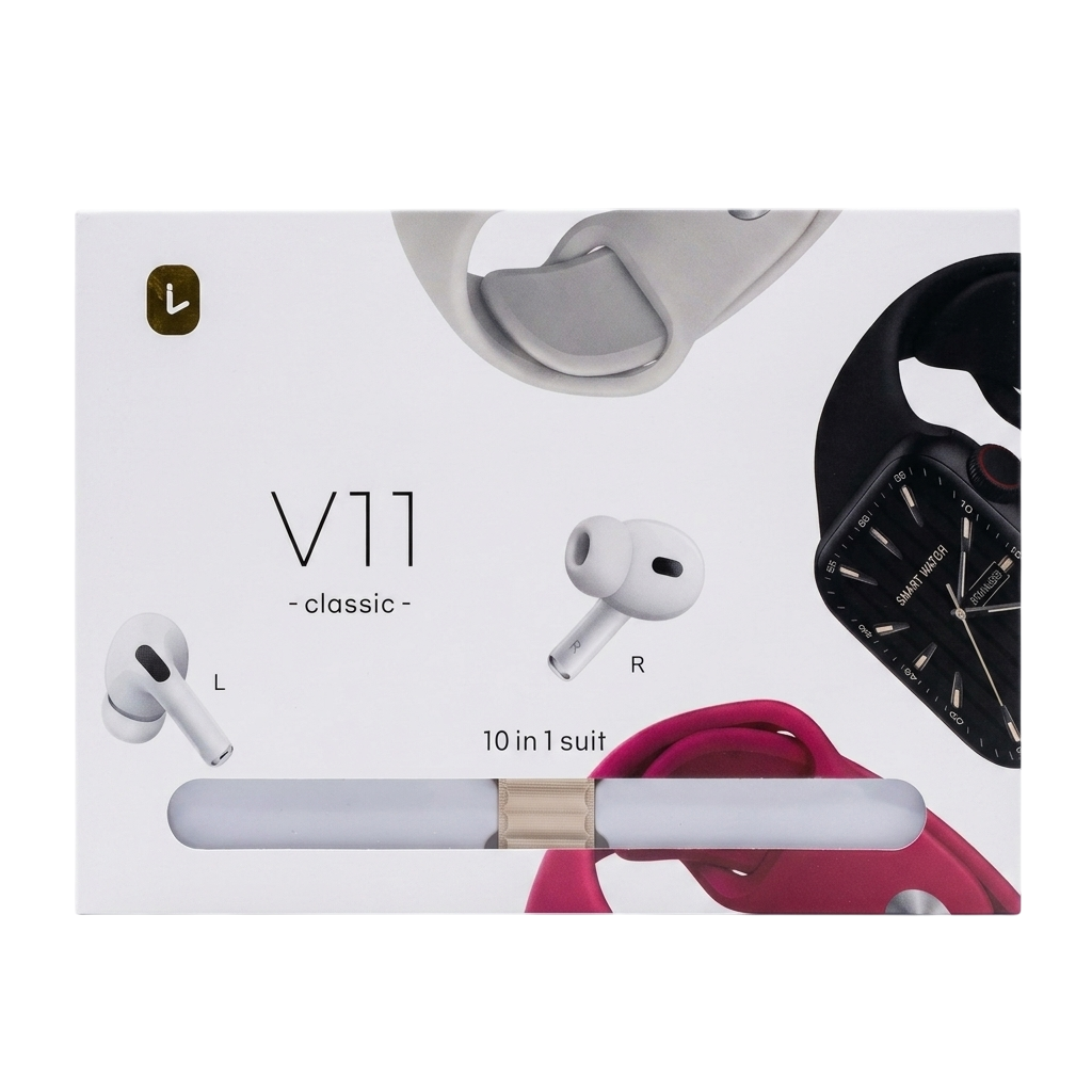 Suit 10 en 1 Smartwatch Series V11 + Audífonos Inalámbricos Pro + 6 Correas Intercambiables