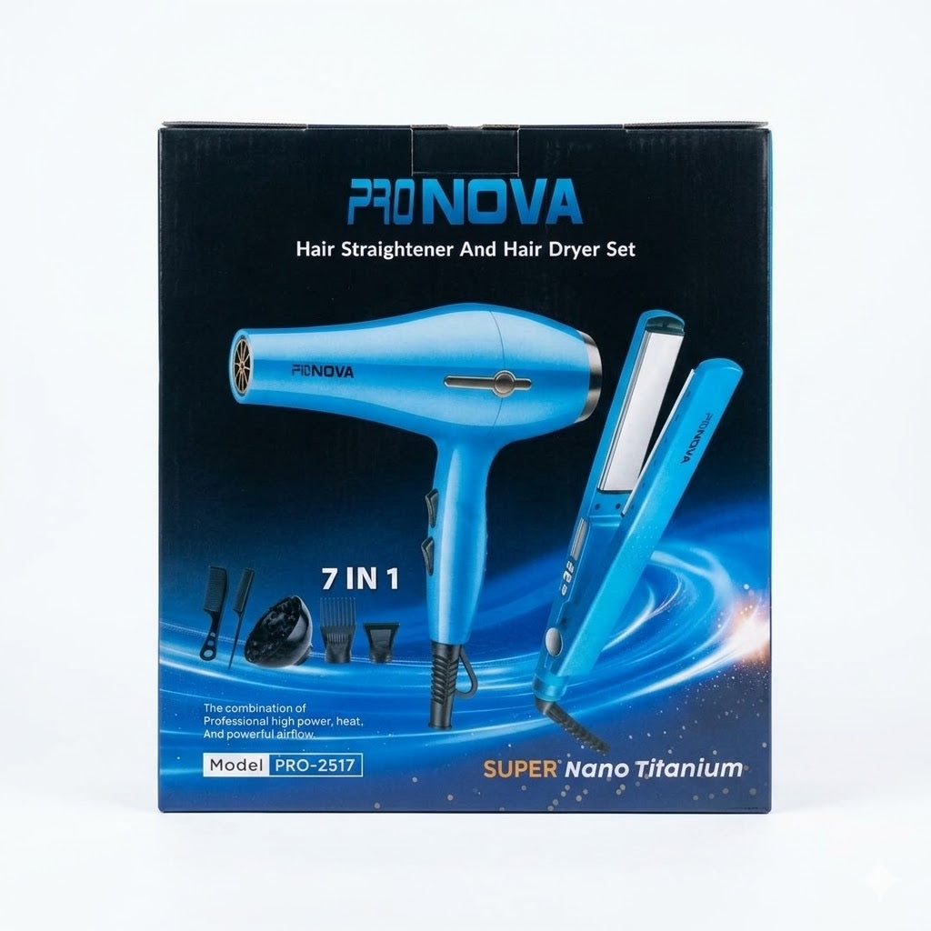 Combo de Estilizado Profesional Pronova PRO-2517 Super Nano Titanium – Kit 7 en 1