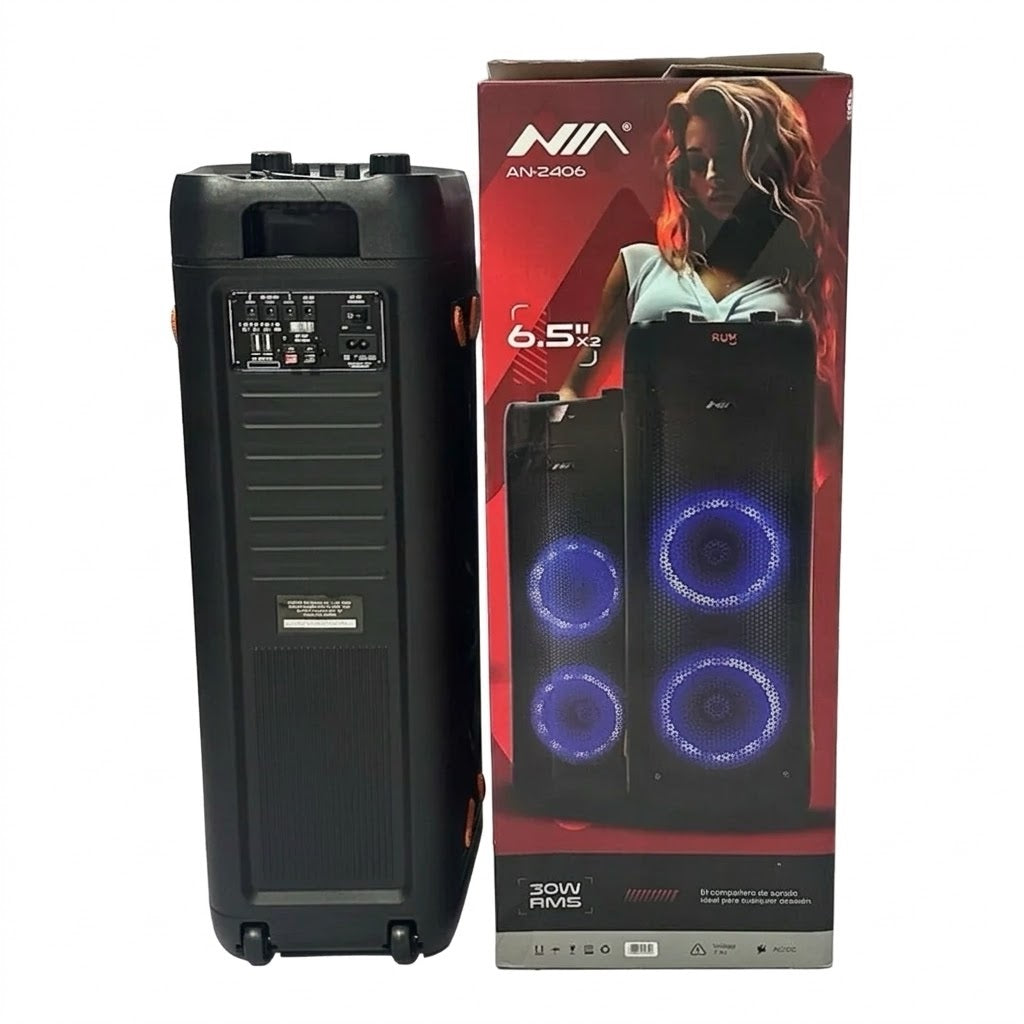 Cabina Torre de Sonido Portátil NIA 9000W – Bluetooth, Sistema TWS, Luces LED y Ruedas