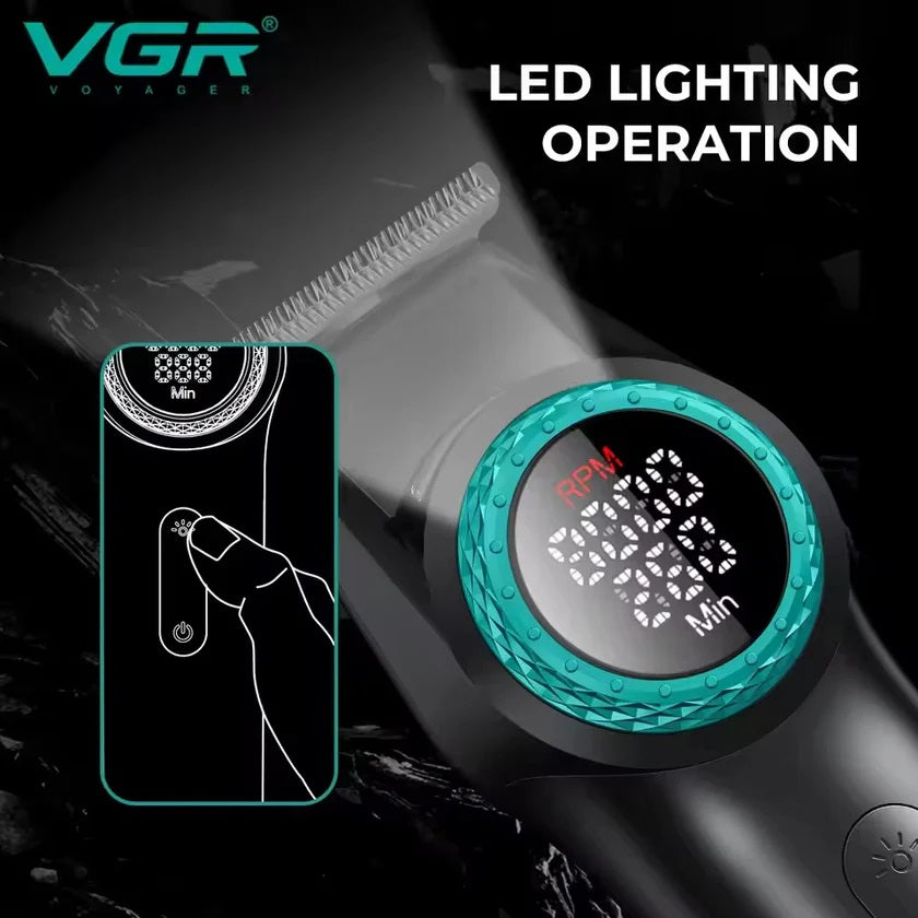 Combo Barbería Profesional VGR V-977 y V-377 – Patillera Trimmer BLDC + Afeitadora Shaver Titanium Recargable