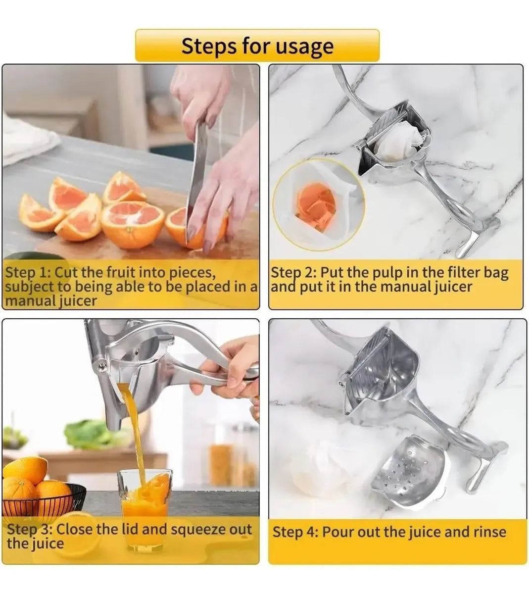 Exprimidor Manual de Frutas para Naranja y Limón en Acero