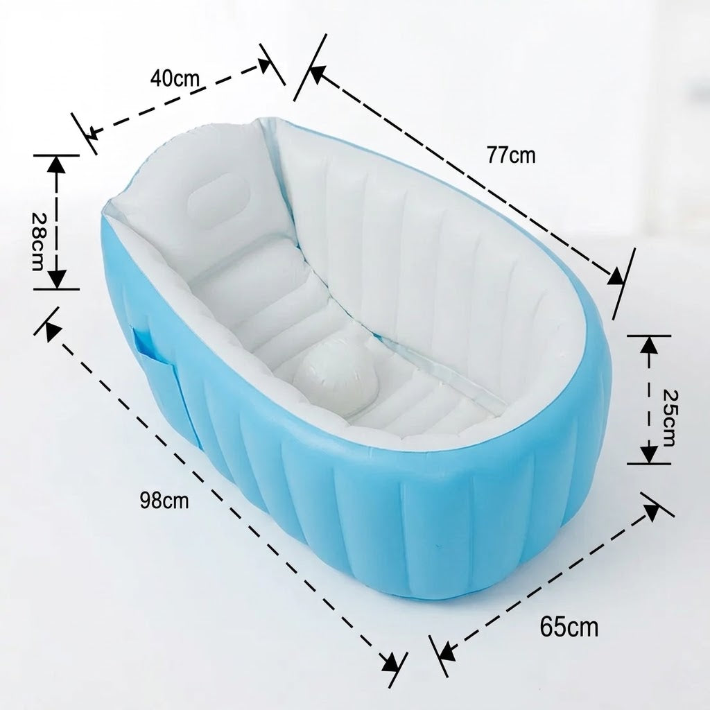 Bañera Tina Inflable Azul Para Bebés Portátil Antideslizante Y Cómoda