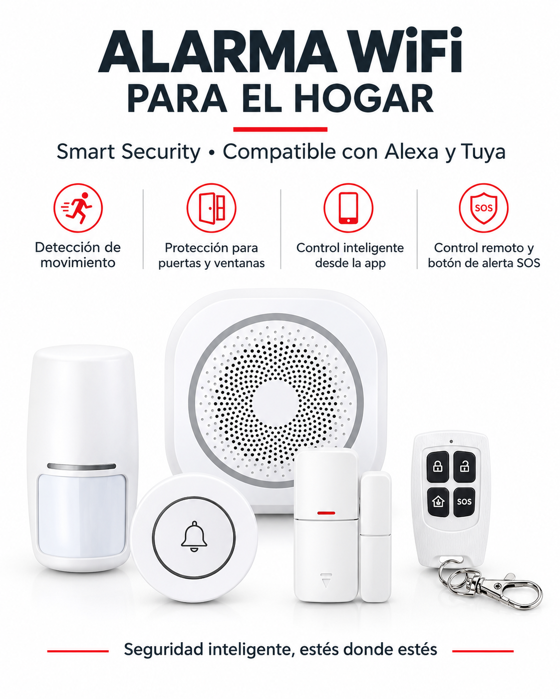Alarma WiFi Sensor Movimiento Casa Smart Security Compatible Alexa Tuya