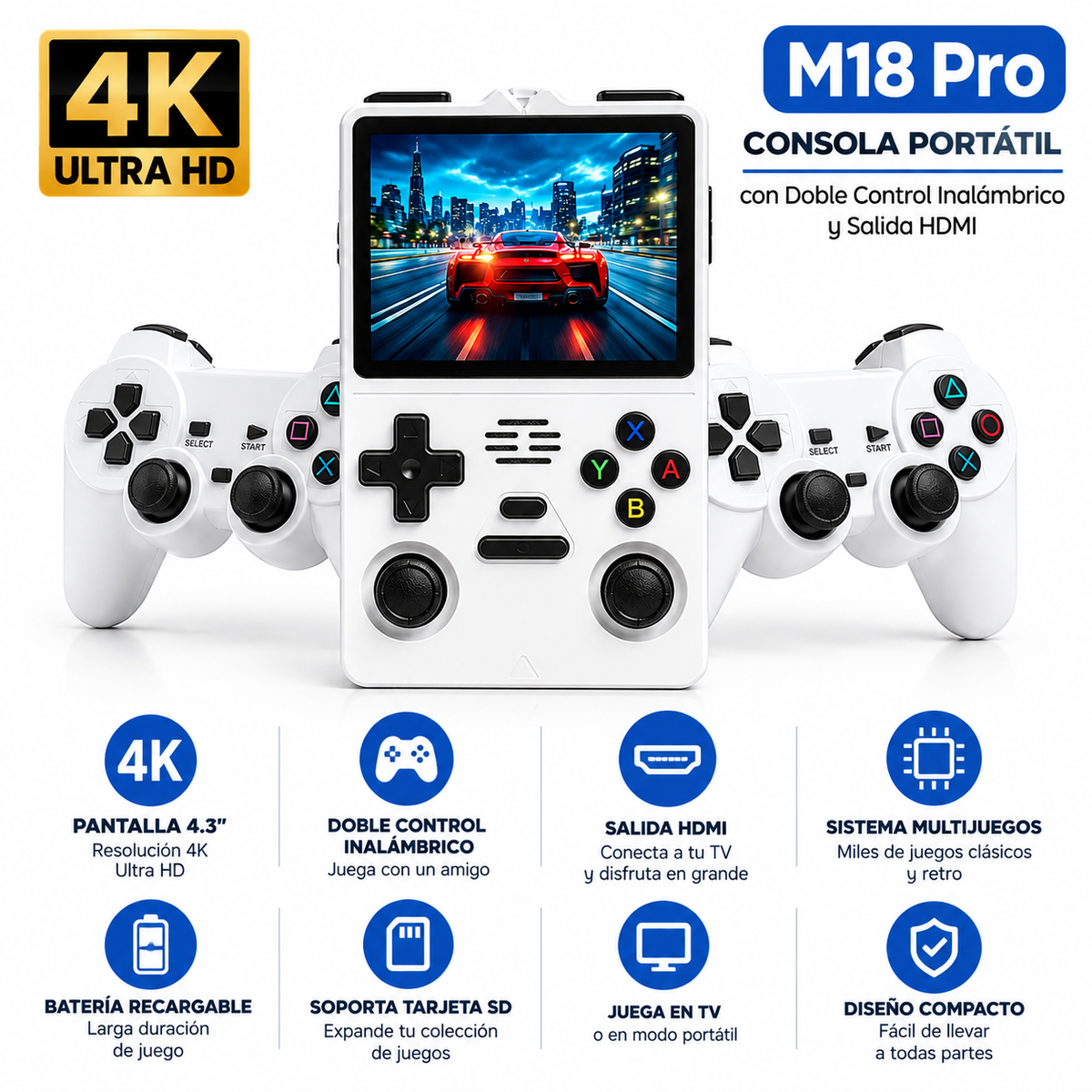 Consola Portátil M18 Pro 4K con Doble Control Inalámbrico y Salida HDMI