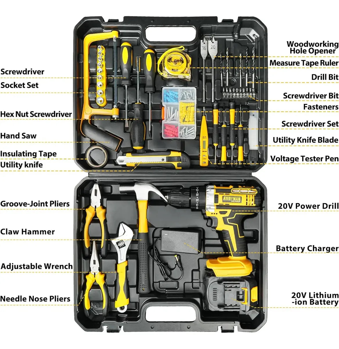 Caja Set Juego Herramientas Taladro Atornillador Inalámbrico