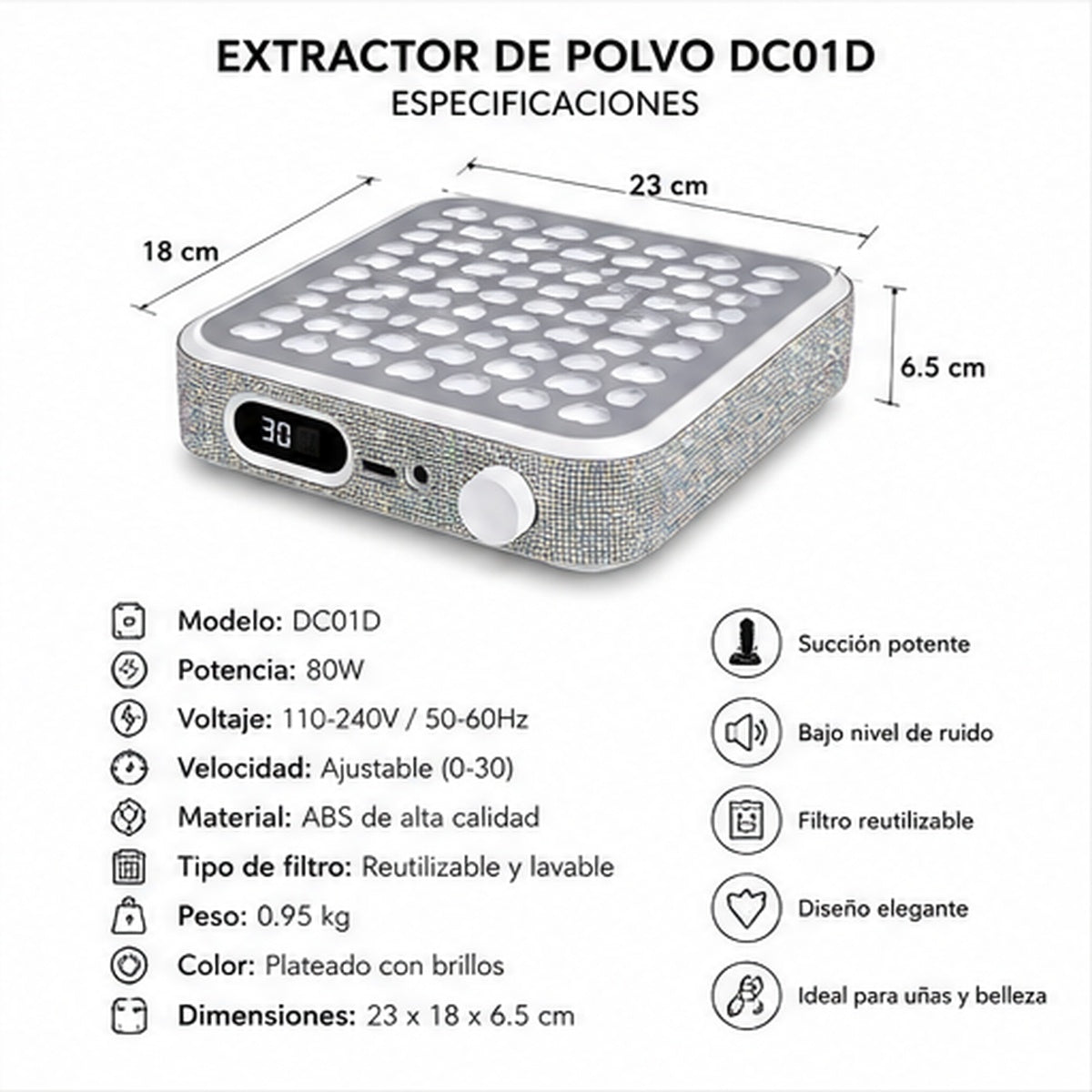 Extractor de Polvo DC01D – Profesional para Uñas y Estética