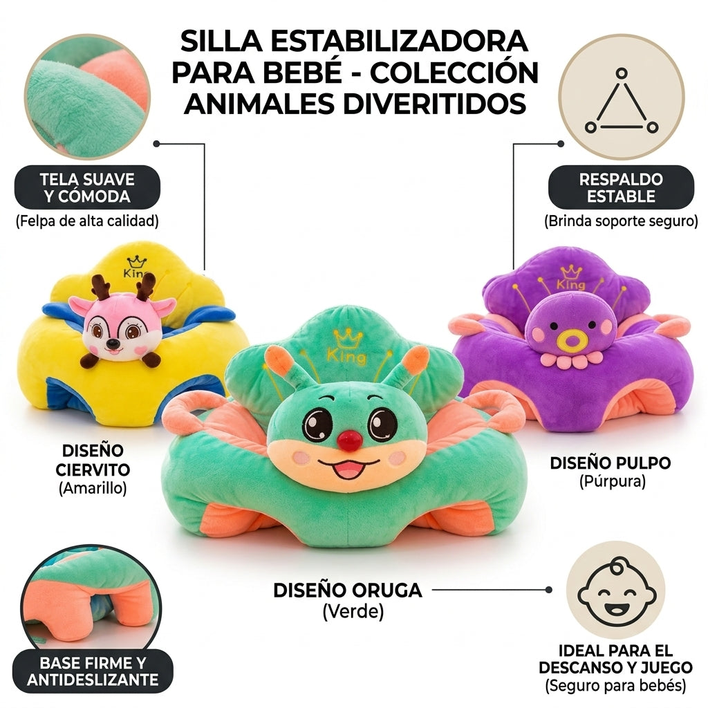 Silla Cojín Estabilizadora Para Bebé Con Diseño De Animalitos