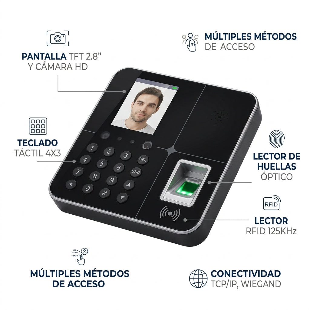 Control De Acceso Biométrico Con Huella, Reconocimiento Facial, Tarjeta RFID Y Contraseña