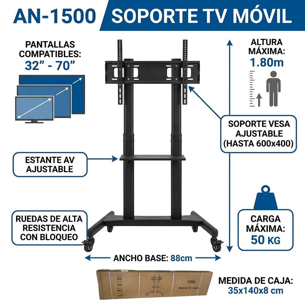 Soporte Base Pedestal Tv Móvil 32-70 Pulgadas AN-1500