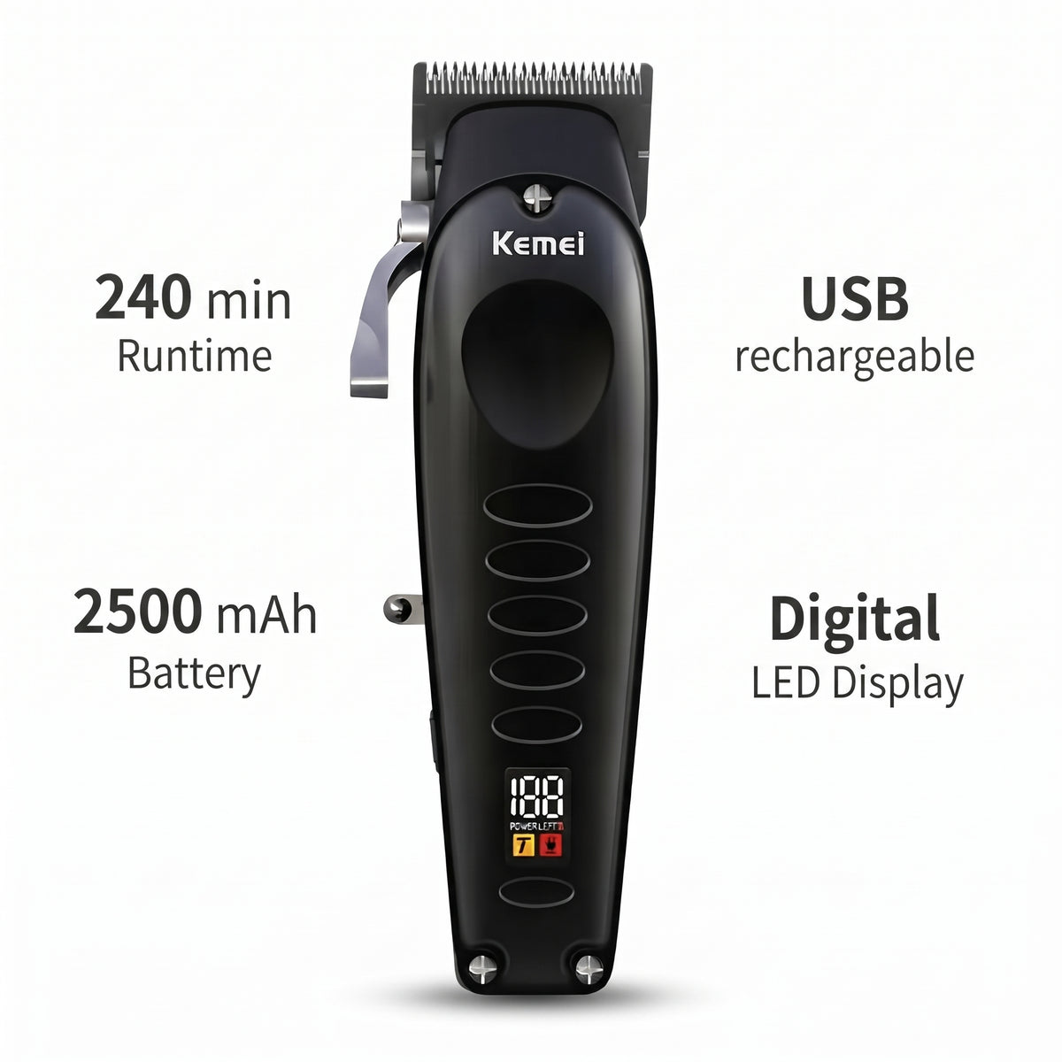 Peluquera Profesional Kemei H72 Inalámbrica De 2.500 mAh Con Pantalla Digital