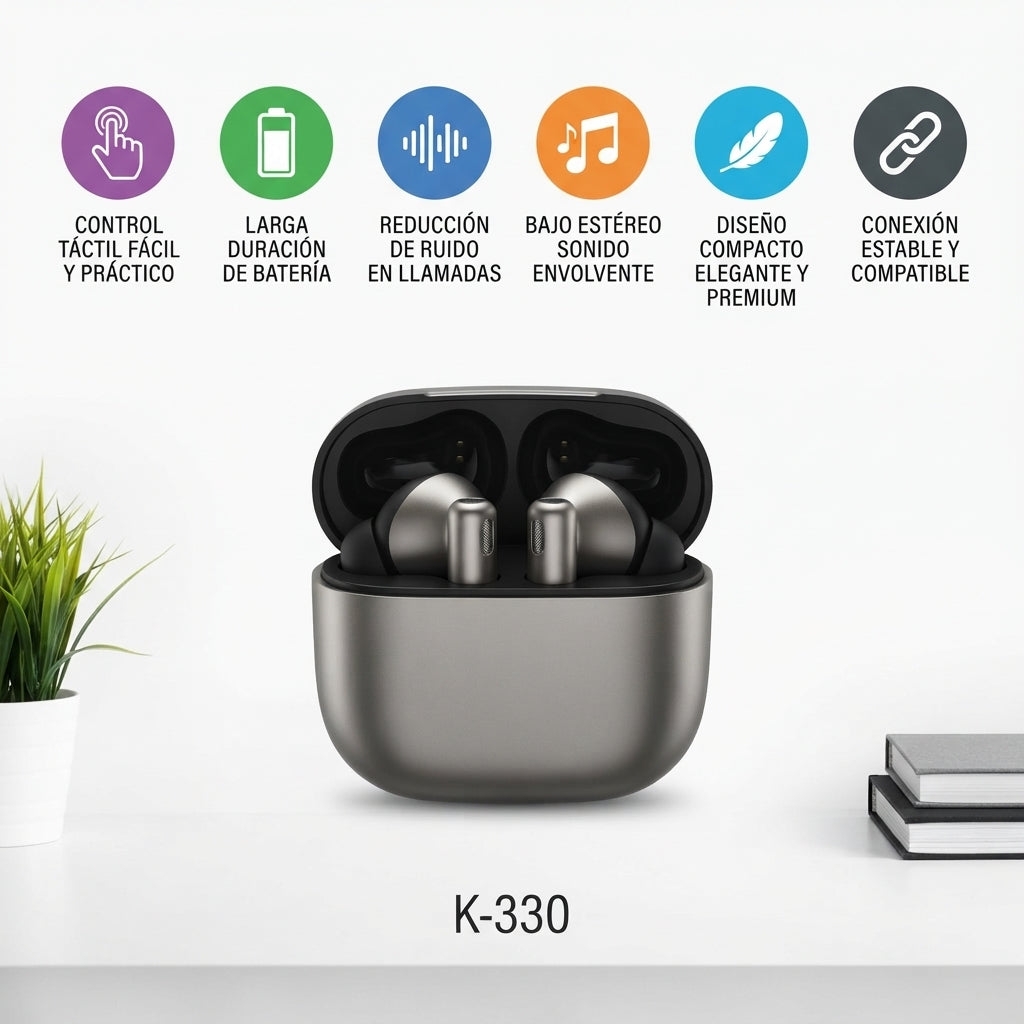 Audífonos Inalámbricos K330 Bluetooth Con Estuche De Carga