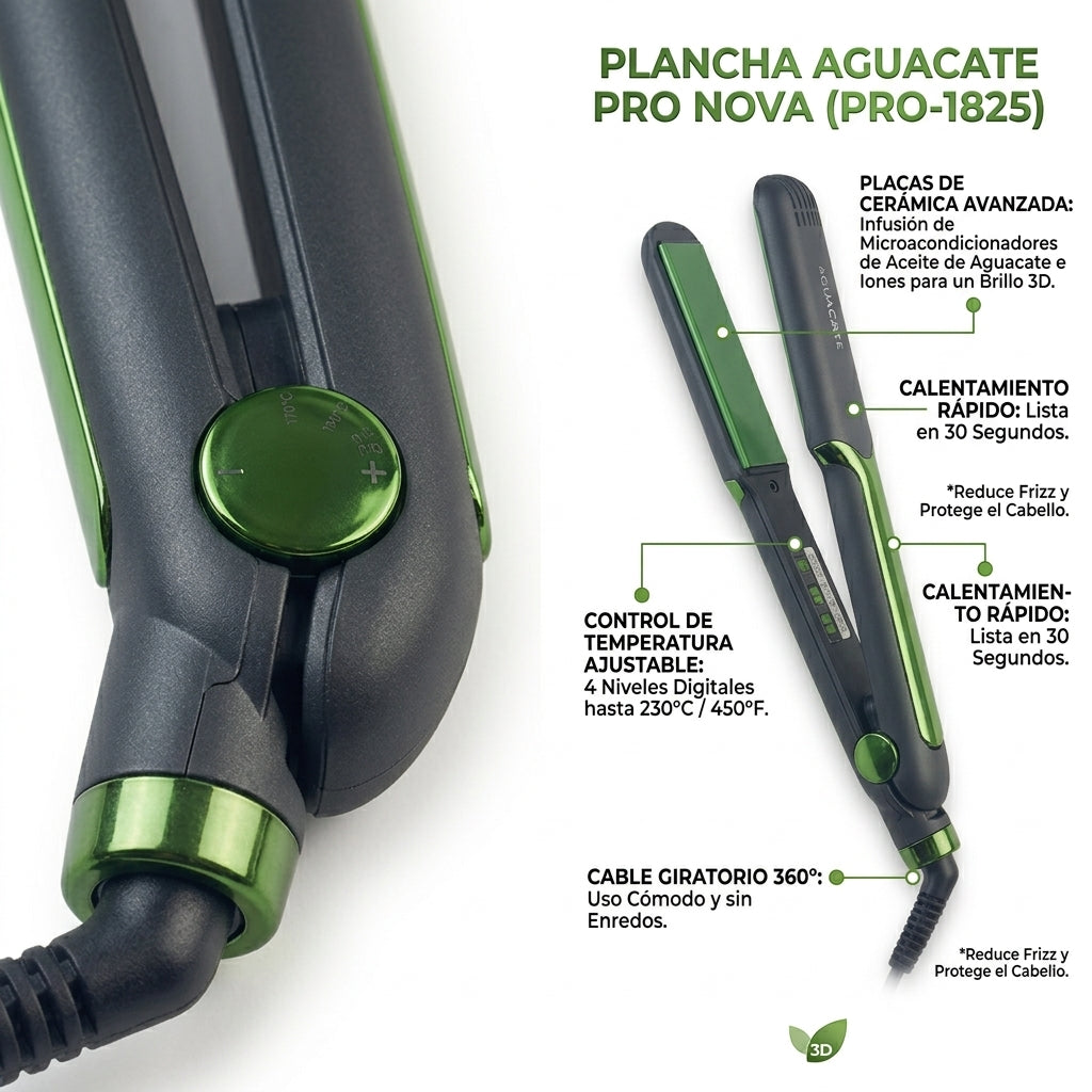 Plancha Para Cabello Aguacate Pro Nova Con Tecnología De Cuidado Capilar