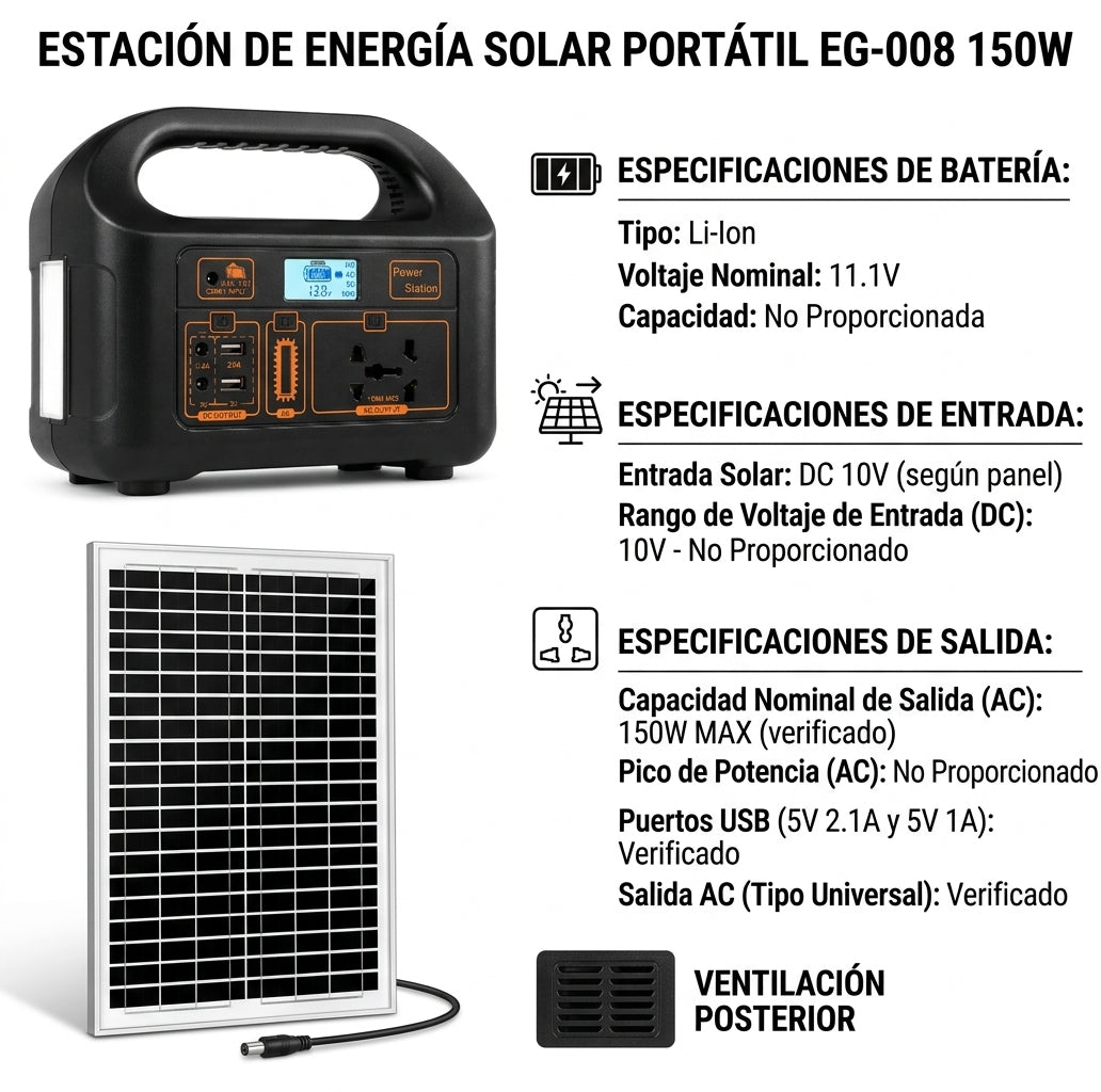 Estación de Energía Solar Portátil EG-008 150W