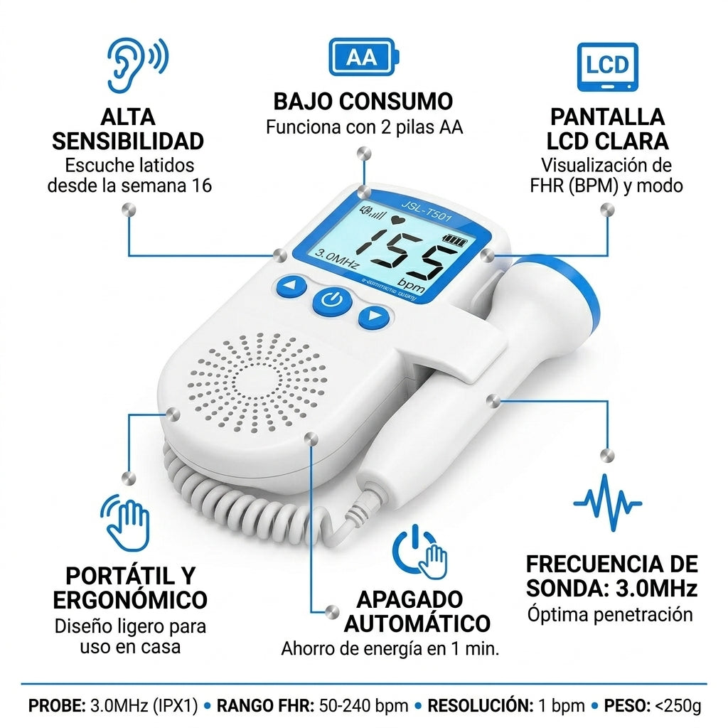 Doppler Fetal Portátil JSL-T501 Para Escuchar Latidos Del Bebé