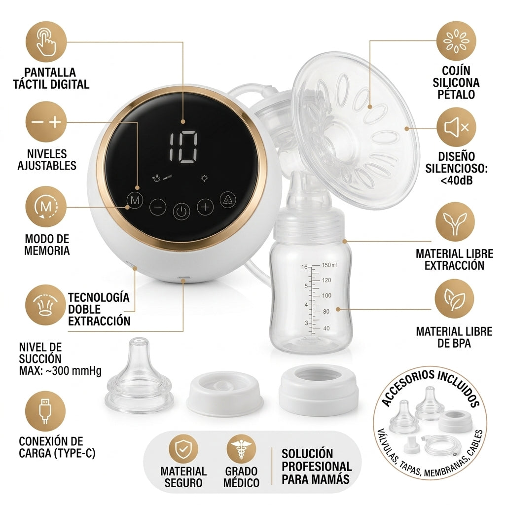 Extractor De Leche Materna Eléctrico Doble Con Pantalla Digital Táctil