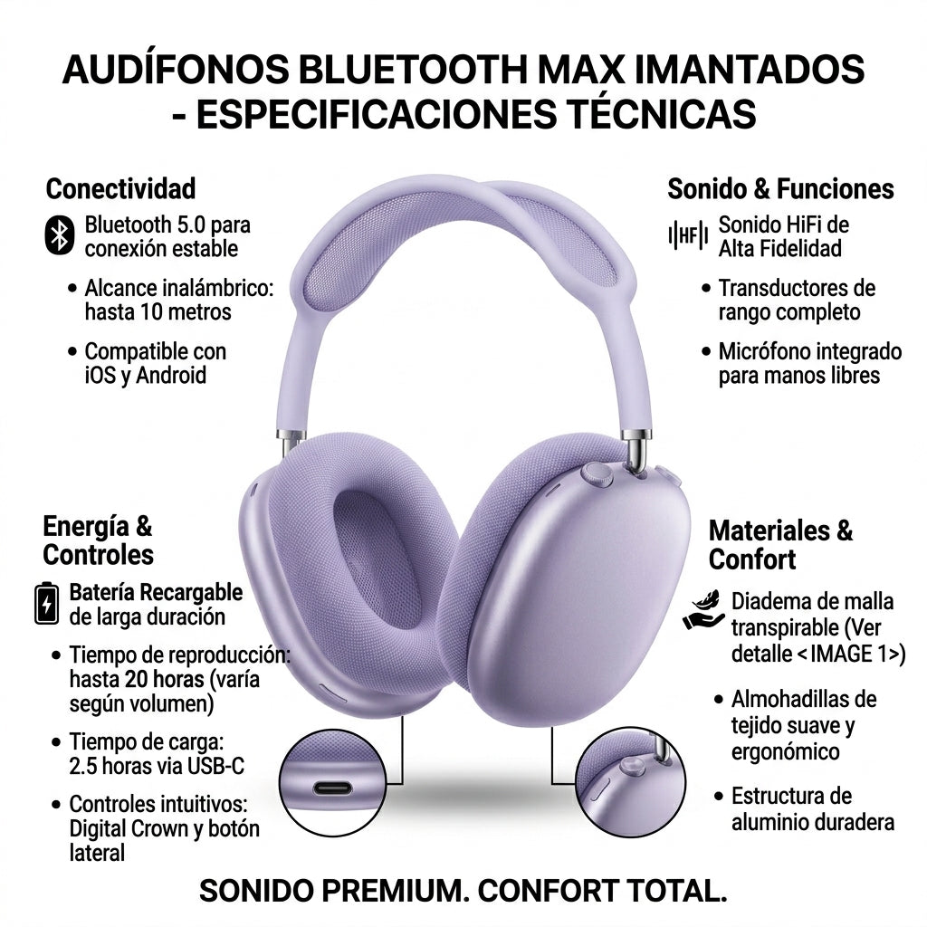 Audífonos Bluetooth Max Imantados | Sonido HiFi Y Batería Recargable