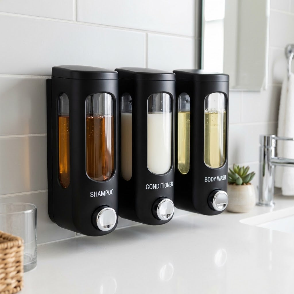 Dispensador De Shampú Y Acondicionador – Dispensador De Jabón Negro, Paquete De 3