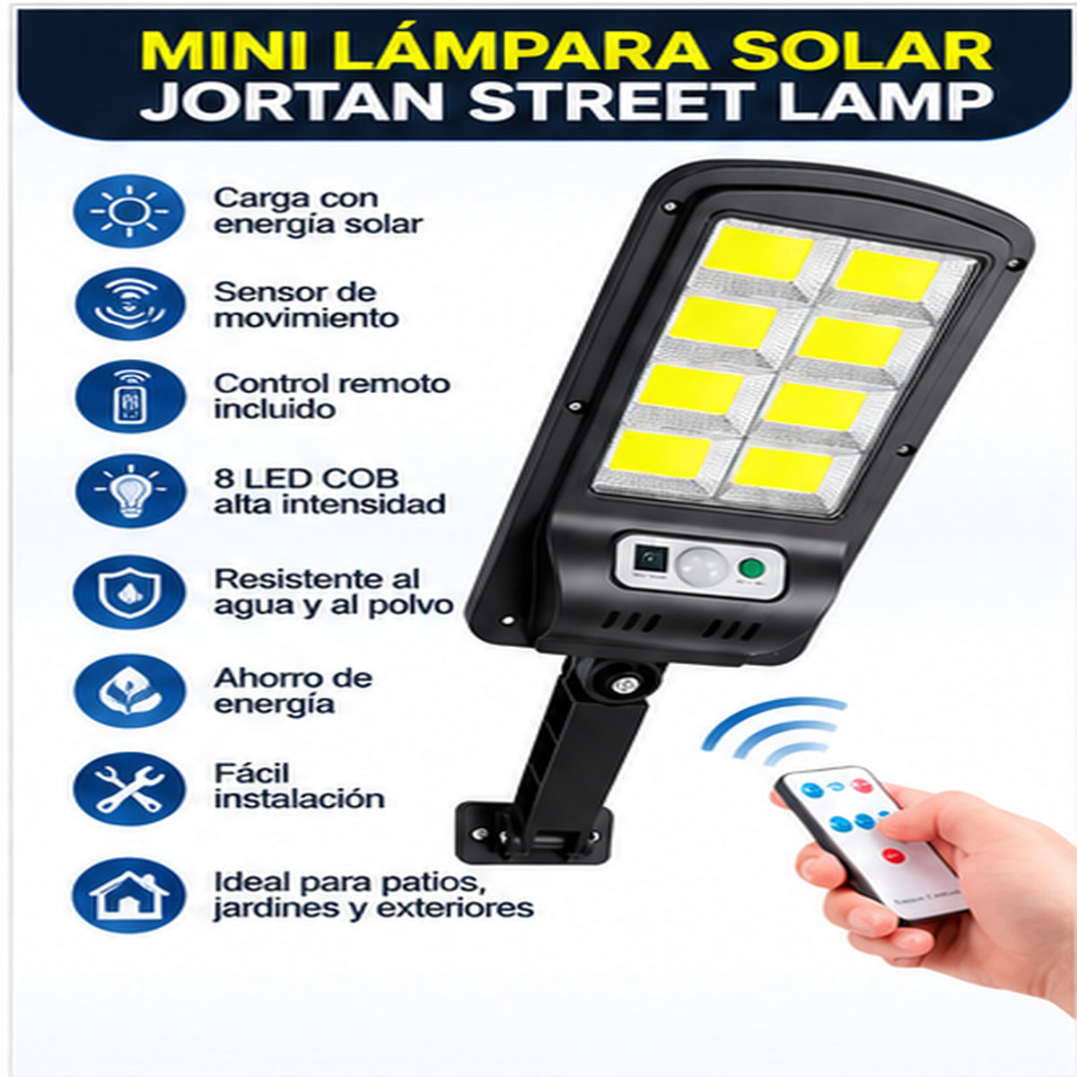 Mini Lámpara Solar Jortan Street Lamp – LED con Sensor de Movimiento y Control Remoto