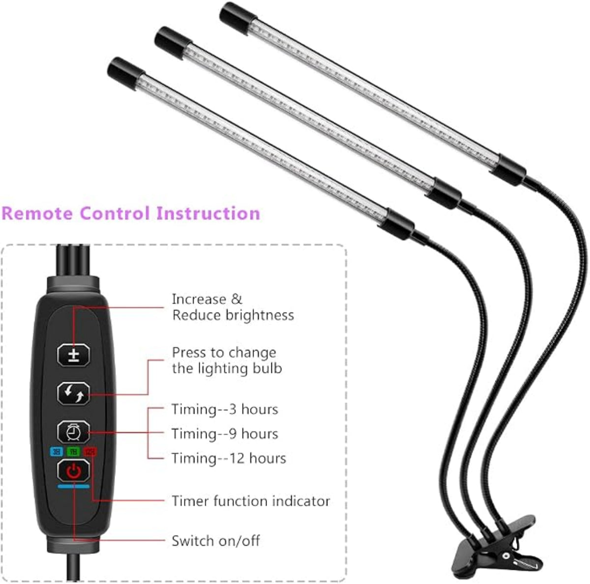 Luz Negra LED De Triple Cabezal, Luminaria De Luz UV De 20W Con Abrazadera, Lámpara De Cuello De Ganso
