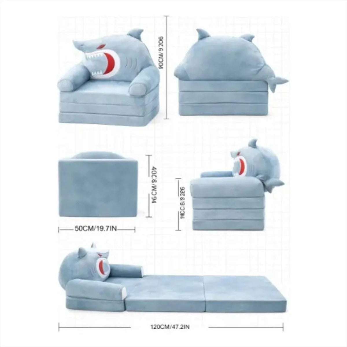 Sofá Cama Plegable Sillón para Niños Tiburón – Diseño Infantil Convertible