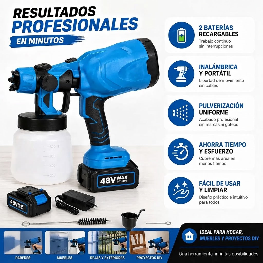 Compresor De Pintar, Pistola Portatil De Dos Baterias Premium