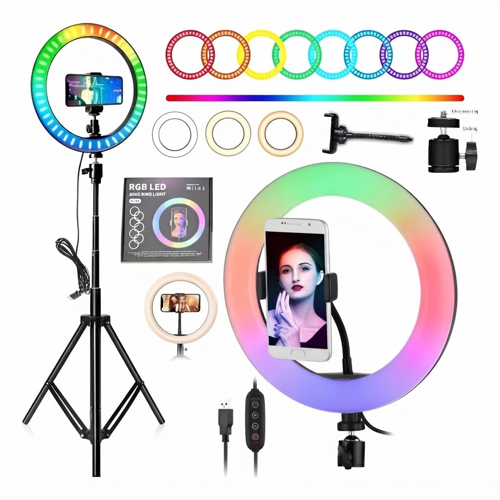 Aro De Luz Rgb Led Flash 26 Cm Fotografía Selfie + Trípode