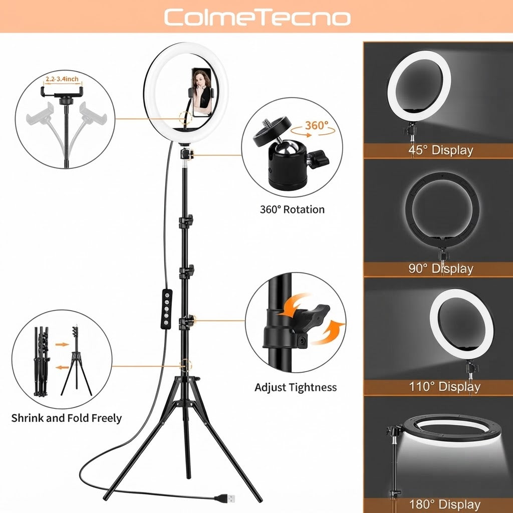 Aro De Luz Rgb Led Flash 26 Cm Fotografía Selfie + Trípode