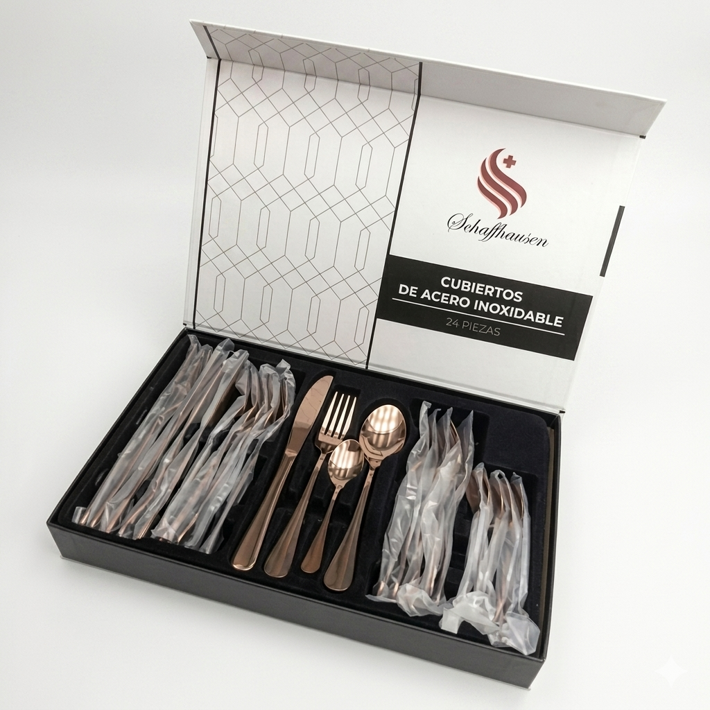 Juego De Cubiertos Premium De Acero Inoxidable Oro Rosa – Set De 24 Piezas Schaffhausen