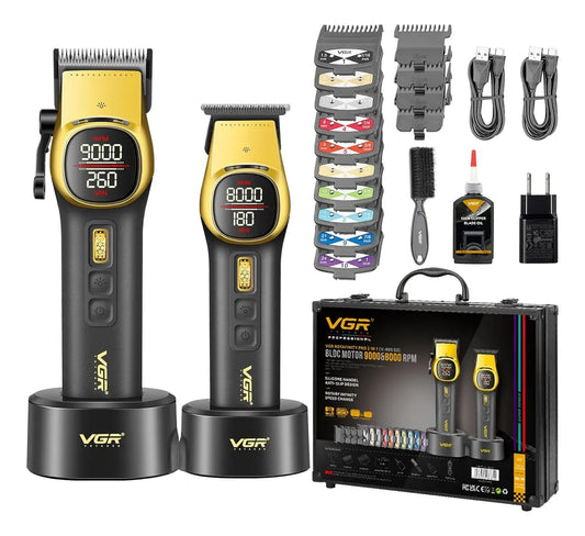 Kit de Barbería Inalámbrico VGR V-885 S2 Motor BLDC 21 Velocidades Base Magnética