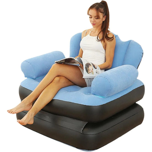Sofá Cama Inflable Convertible Sillon Puff 2 En 1 Azul