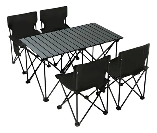 Juego De Camping Set Mesa Y 4 Sillas Plegables Portatil-Negro