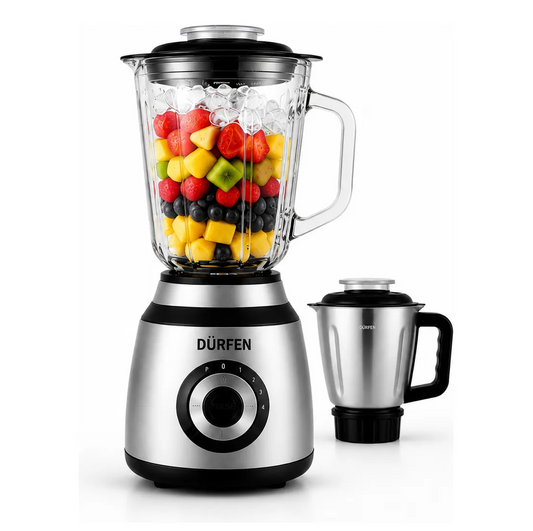 Licuadora 2 En 1 Dürfen 1200w Vaso Vidrio 1.5l Procesador