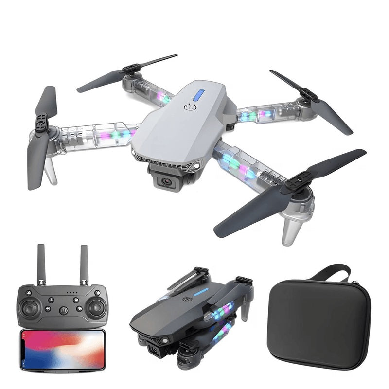 Drone E88D Max con Doble Camara HD luz RGB incluye Estuche y Repuestos