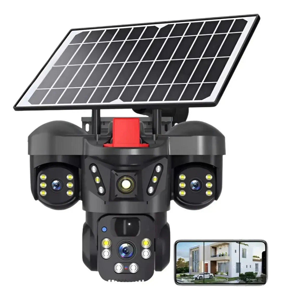 Cámara de Seguridad Solar Wi-Fi Triple Lente QL21 con Panel Solar