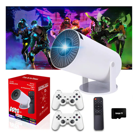 Proyector Inteligente HY-300 Plus Portátil 4K – Android 12 Full HD 1080p WiFi Bluetooth Incluye 2 Gamepads