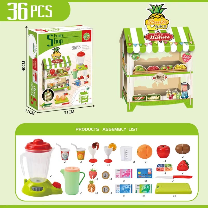 Set de Juego Mini Mercado de Frutas y Jugos Infantil (36 Piezas) – Incluye Licuadora y Accesorios