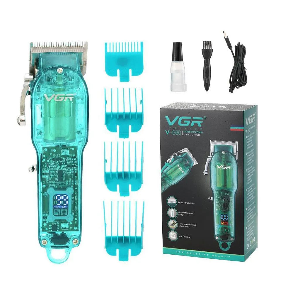 Máquina Cortadora De Pelo VGR V-660 Profesional – Peluquera Inalámbrica Premium, Cuchillas de Acero, Pantalla LED