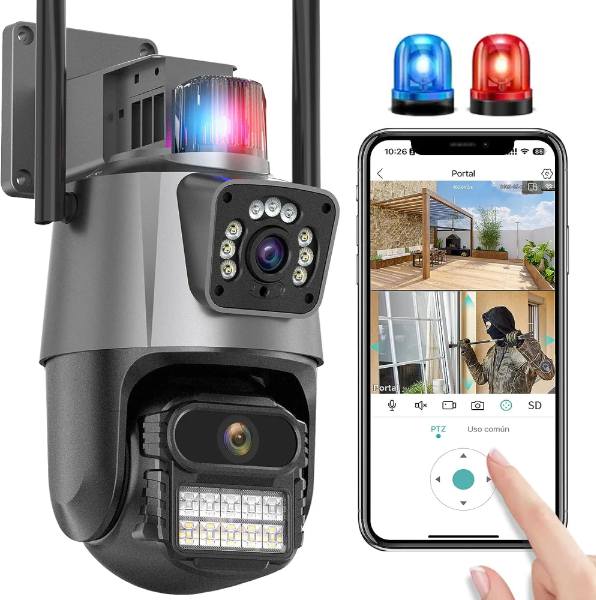 Cámara Seguridad Wifi Doble Lente Vision Nocturna Con Alarma