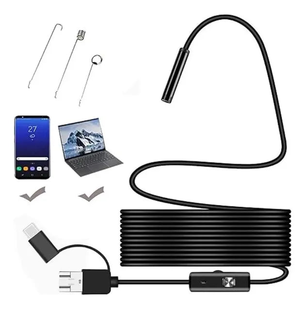 Cámara Endoscópica 5 Metros 3 en 1 – USB, Tipo-C y Micro USB (V8) Para Celular y PC