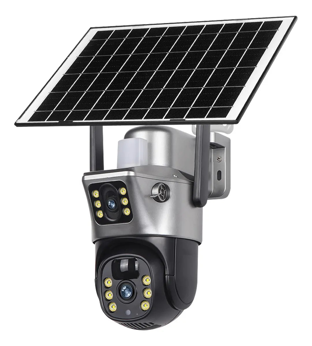 Camara De Seguridad Wifi Con Panel Solar Doble Lente Color Negro