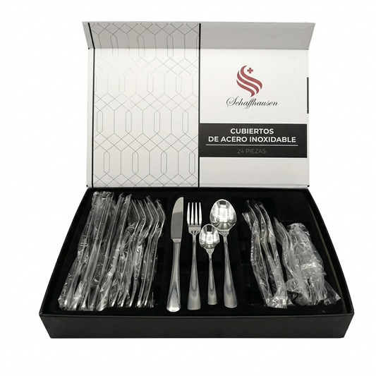 Juego De Cubiertos Premium De Acero Inoxidable Plateado – Set De 24 Piezas Schaffhausen