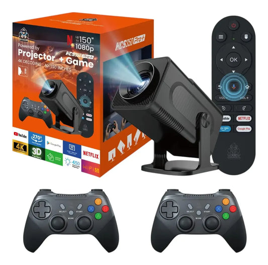 Proyector Smart TV Gamer HCS350 4K Android con 2 Controles Inalámbricos