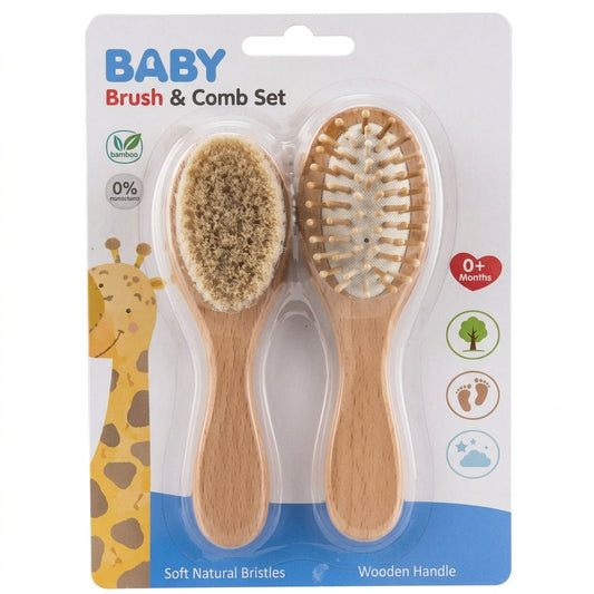 Set Cepillo y Peine de Bambú para Bebé | Cuidado Anti-Frizz y Cuero Cabelludo Delicado