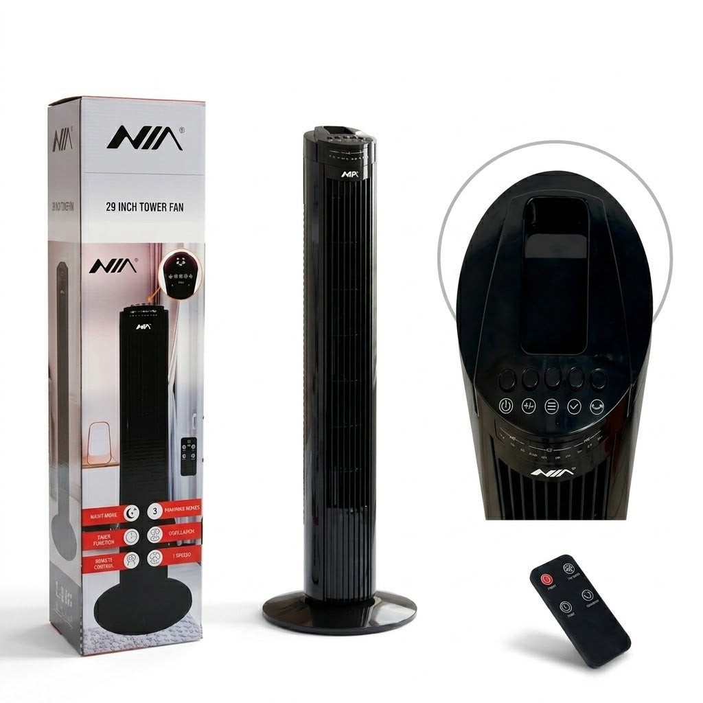 Ventilador de Torre Silencioso NIA 80 cm Con Control Remoto Temporizador y 3 Velocidades