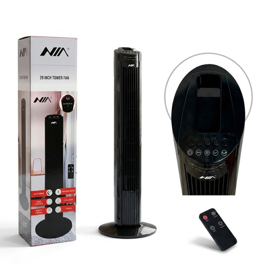 Ventilador de Torre Silencioso NIA 80 cm Con Control Remoto Temporizador y 3 Velocidades