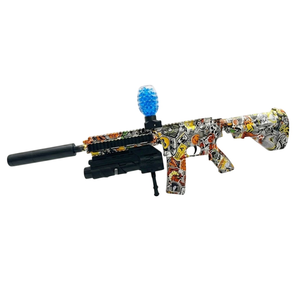 Rifle Automático de Hidrogel M416 Eléctrico – Lanzador de Gel con Estilo Grafiti