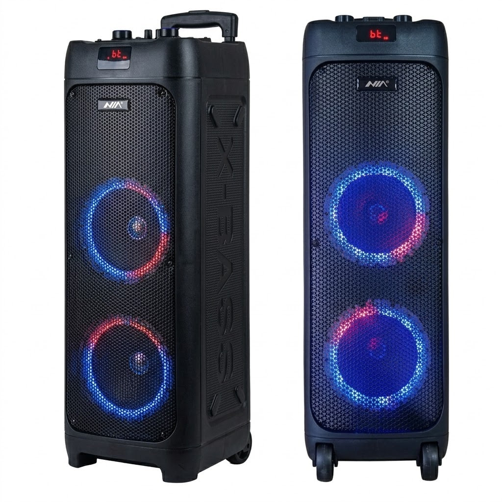 Cabina Torre de Sonido Portátil NIA 9000W – Bluetooth, Sistema TWS, Luces LED y Ruedas