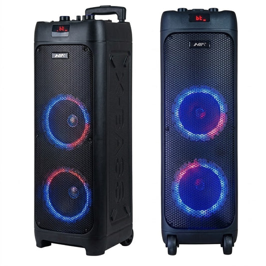 Cabina Torre de Sonido Portátil NIA 9000W – Bluetooth, Sistema TWS, Luces LED y Ruedas