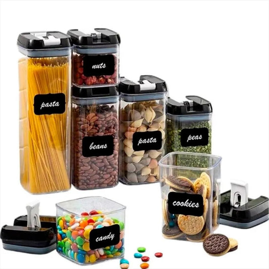 Set X 7 Contenedores De Alimentos Para Alacena En Plástico